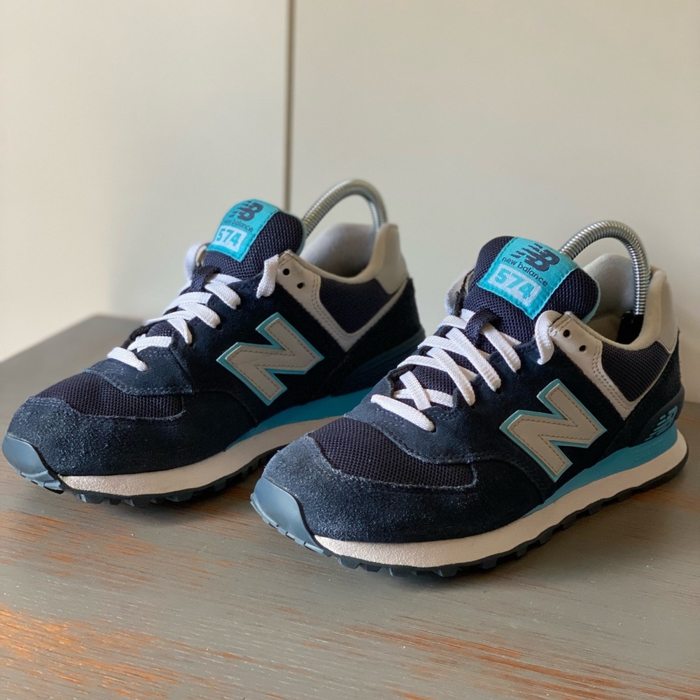 New Balance 574 | Navy Suede & Carolina Blue accents